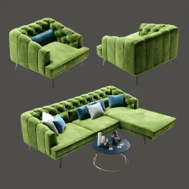 Earl gray corner sofa with chaise armchair